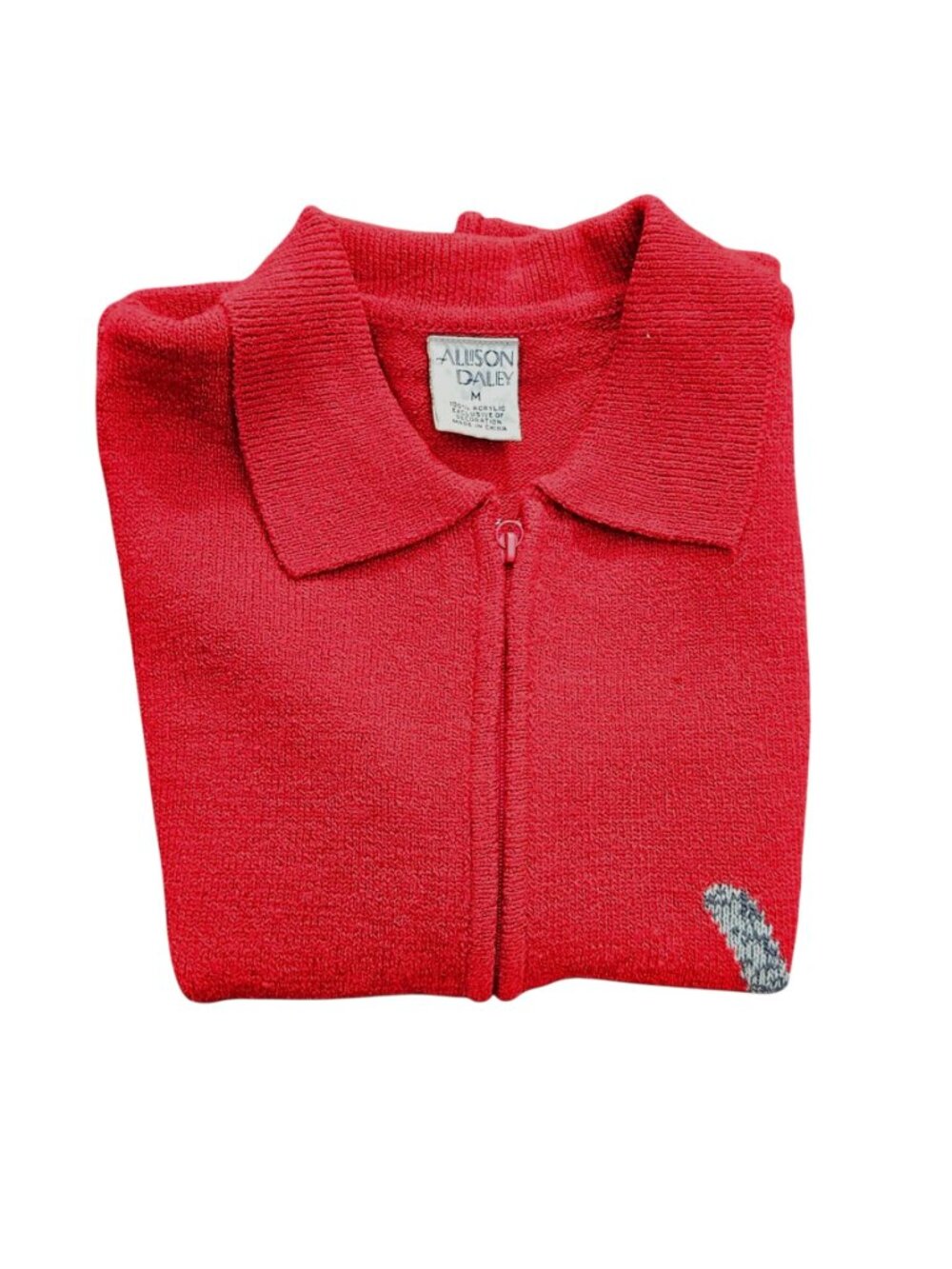 Allison Daley Vintage 90s Red Cat Knit Sweater Vest Zip M/L - Picture 14 of 14